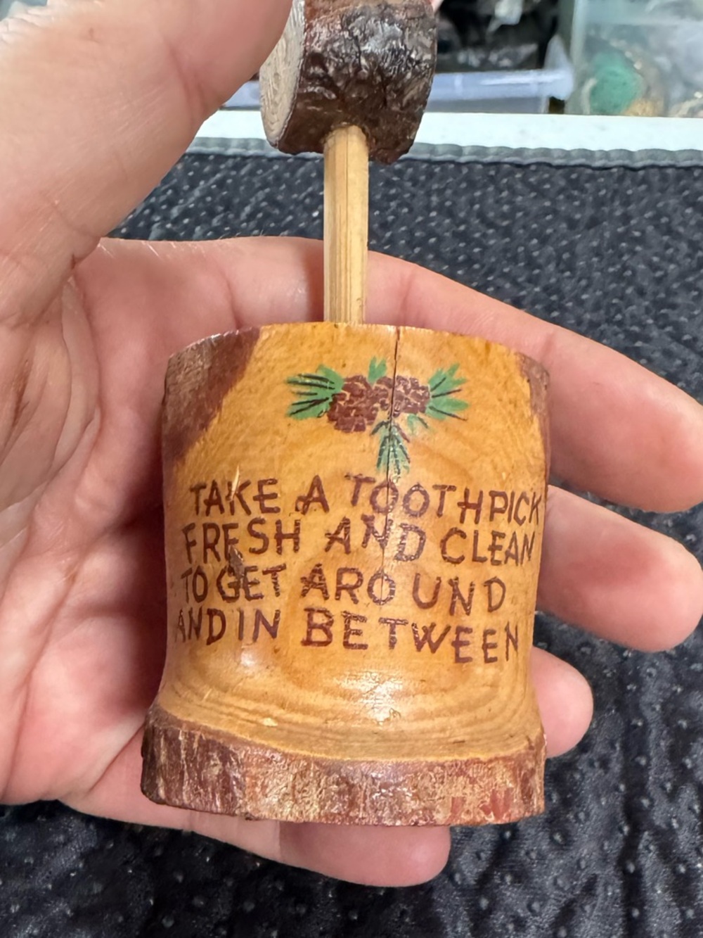 Vintage Japan - Wooden Toothpick Holder - Unique Funny